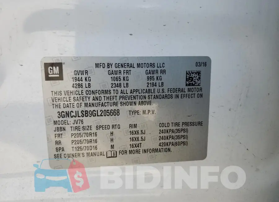 3GNCJLSB9GL205668 Photo# 14