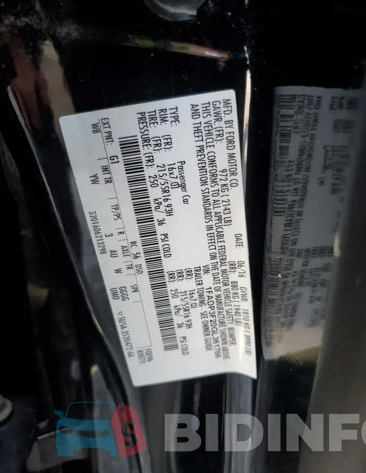 1FADP3F20GL361766 Photo# 12