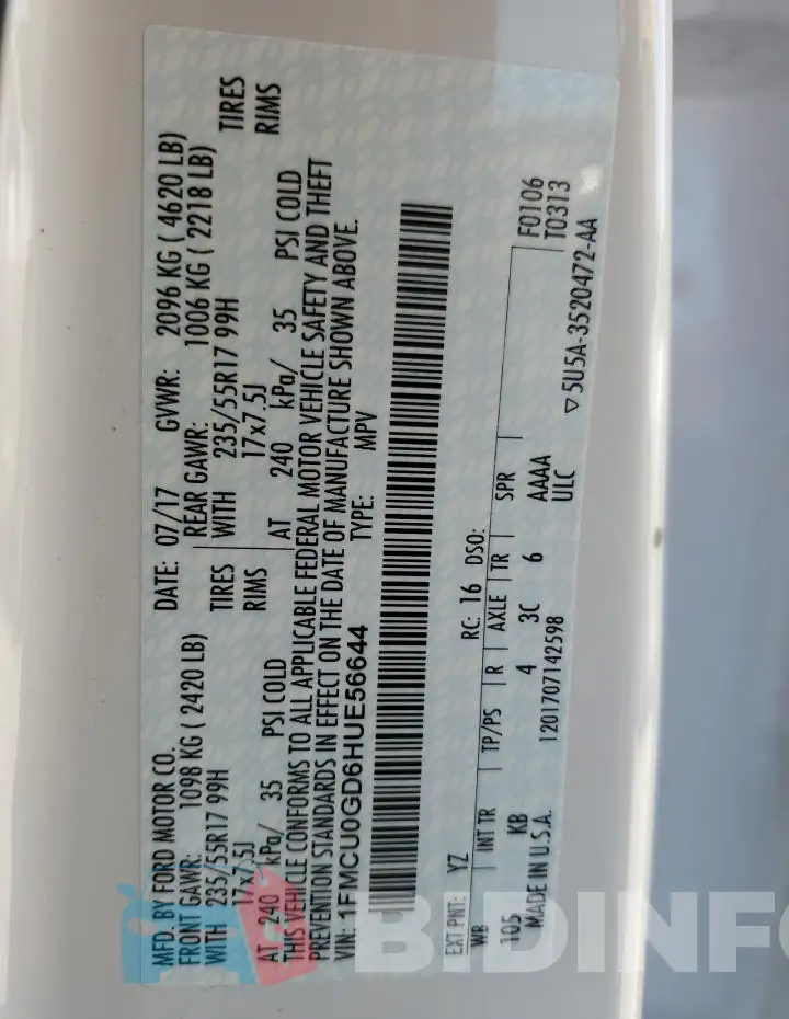 1FMCU0GD6HUE56644 Photo# 13