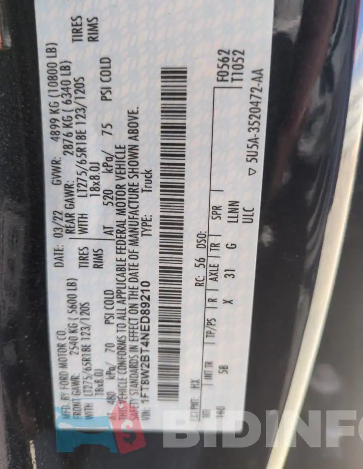 1FT8W2BT4NED89210 Photo# 12