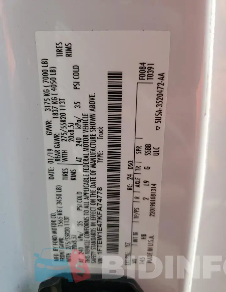 1FTEW1E47KFA74778 Photo# 12