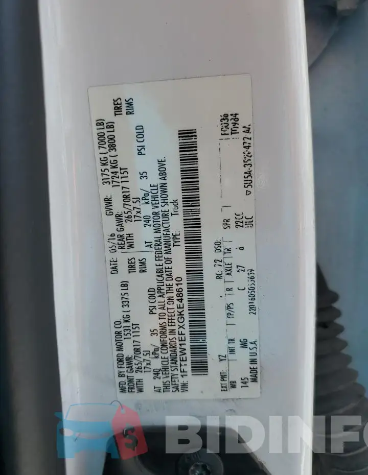 1FTEW1EFXGKE48610 Photo# 13