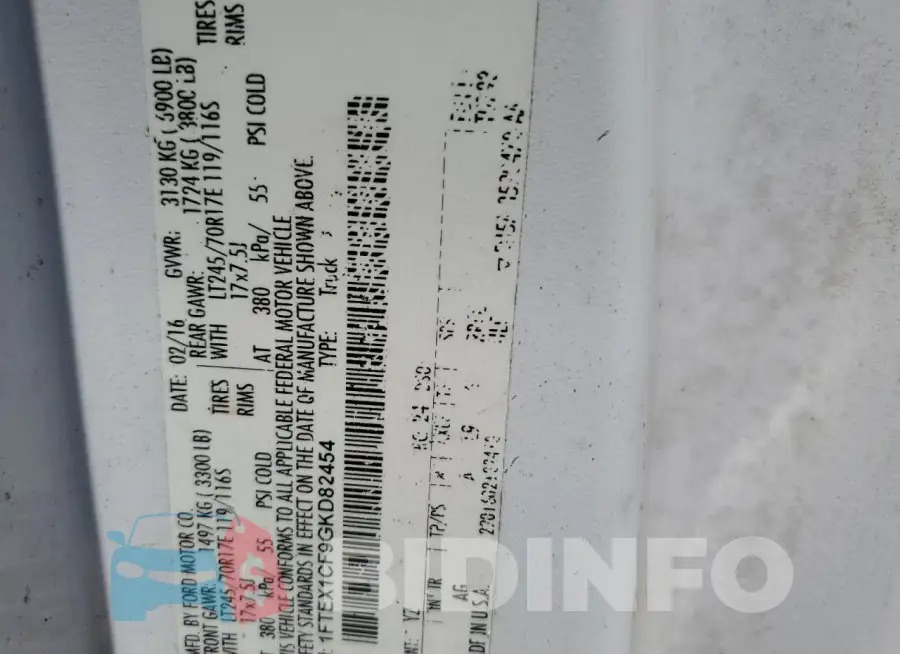 1FTEX1CF9GKD82454 Photo# 12