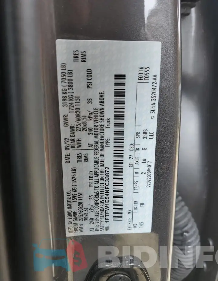 1FTFW1E54NFC33872 Photo# 12