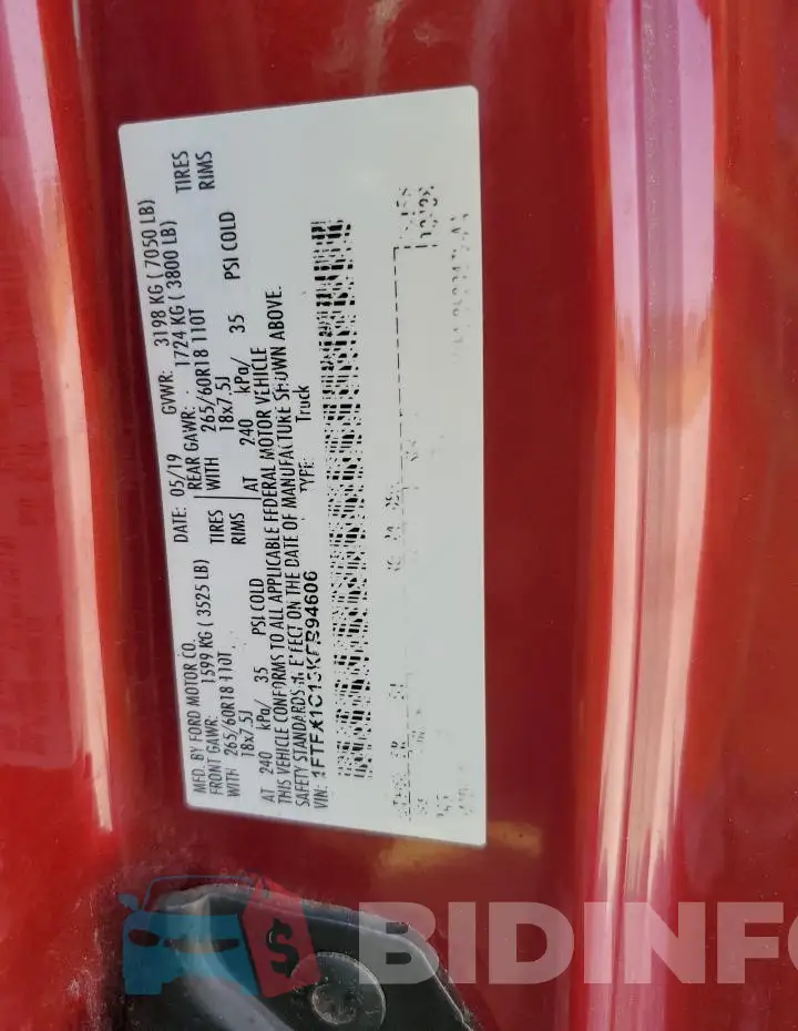 1FTFX1C15KFB94606 Photo# 12