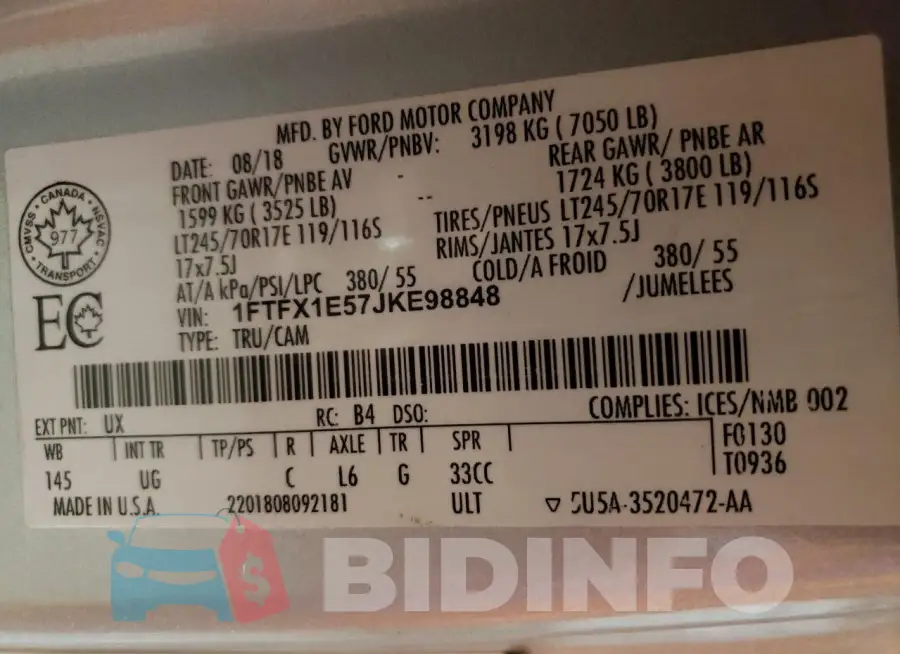 1FTFX1E57JKE98848 Photo# 12