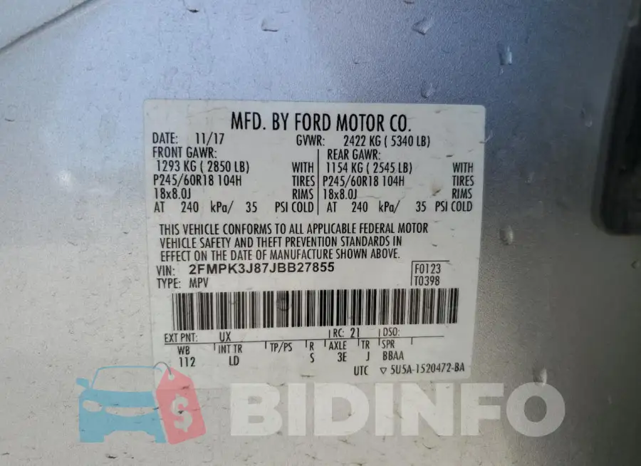 2FMPK3J87JBB27855 Photo# 13