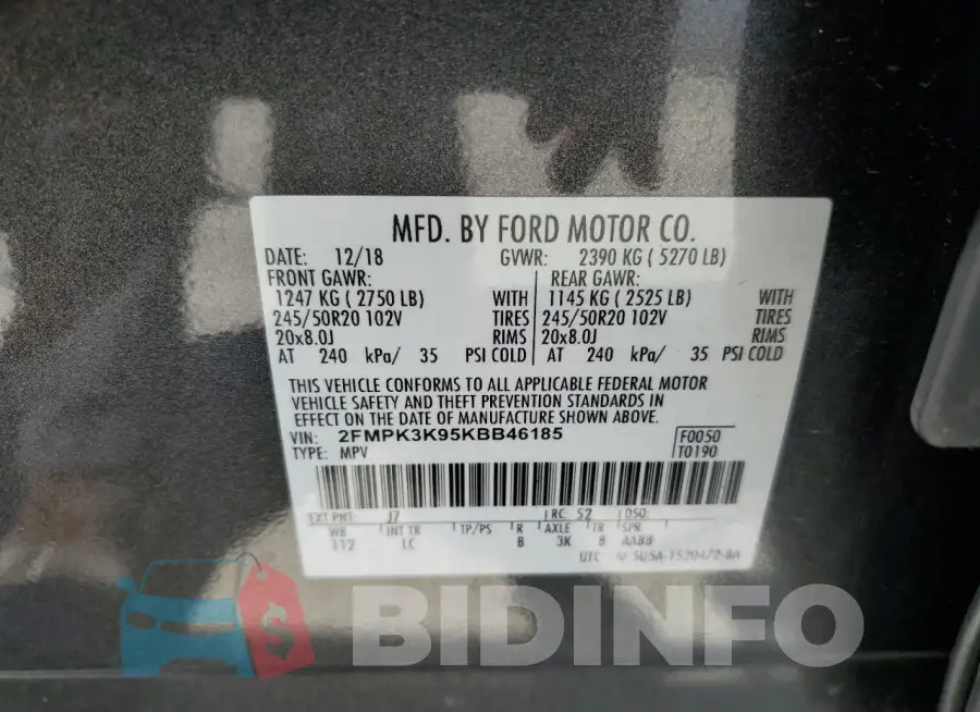 2FMPK3K95KBB46185 Photo# 14