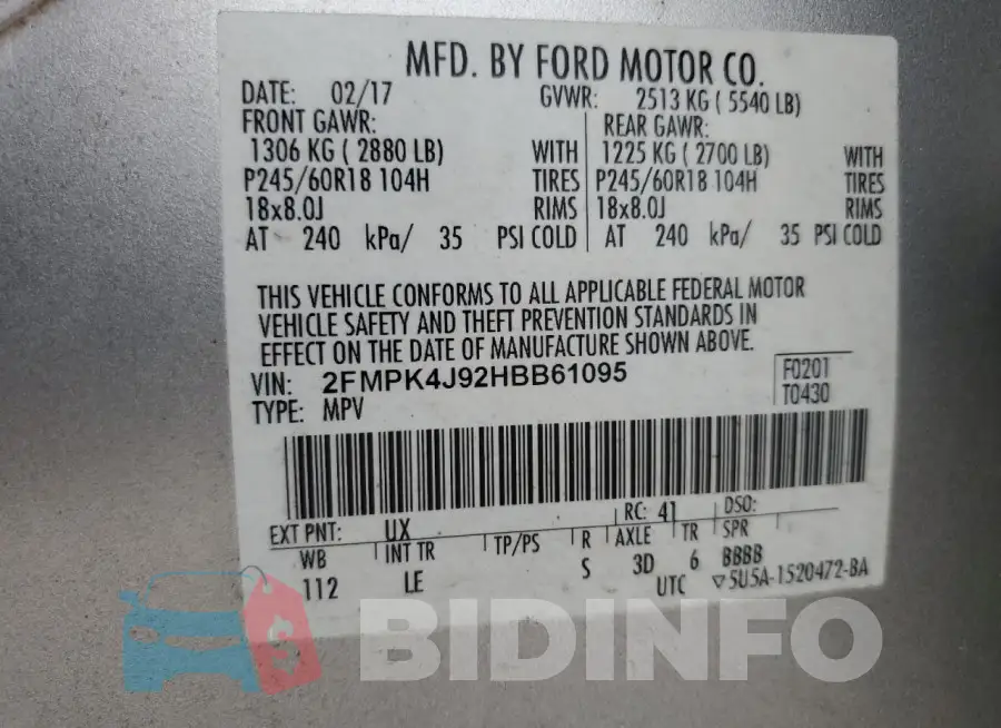 2FMPK4J92HBB61095 Photo# 14