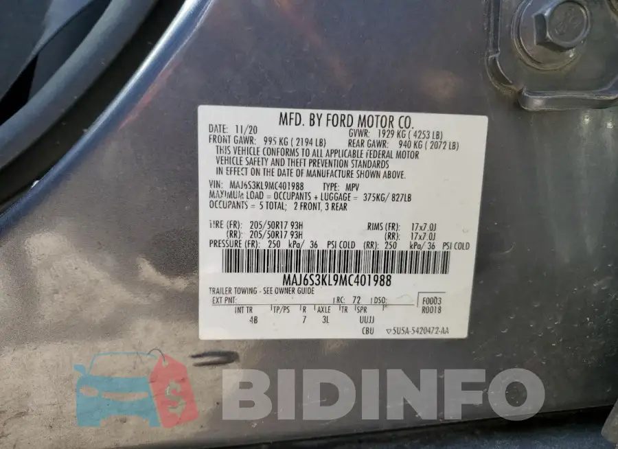 MAJ6S3KL9MC401988 Photo# 13