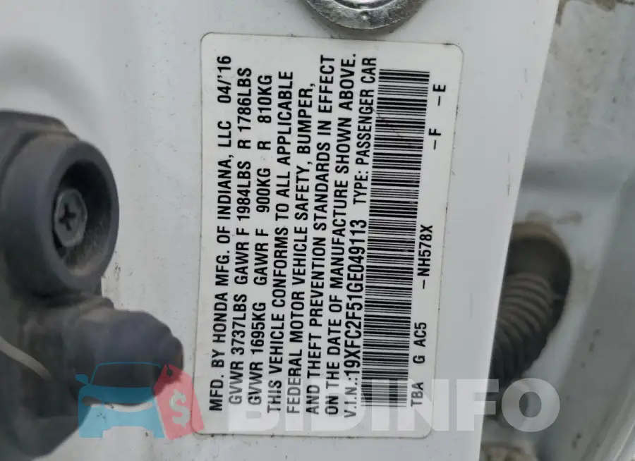 19XFC2F51GE049113 Photo# 12