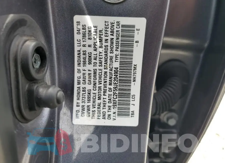 19XFC2F59JE204904 Photo# 12