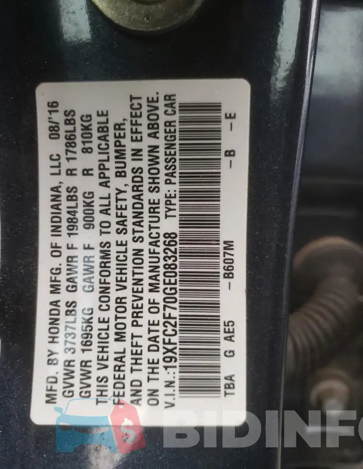 19XFC2F70GE083268 Photo# 12