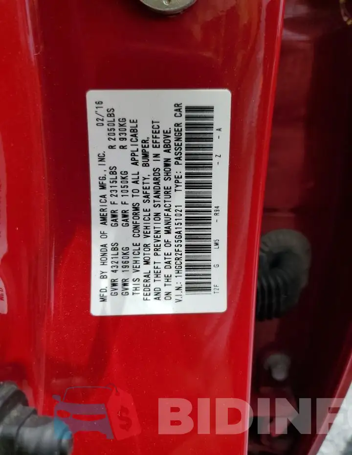 1HGCR2F55GA151021 Photo# 13