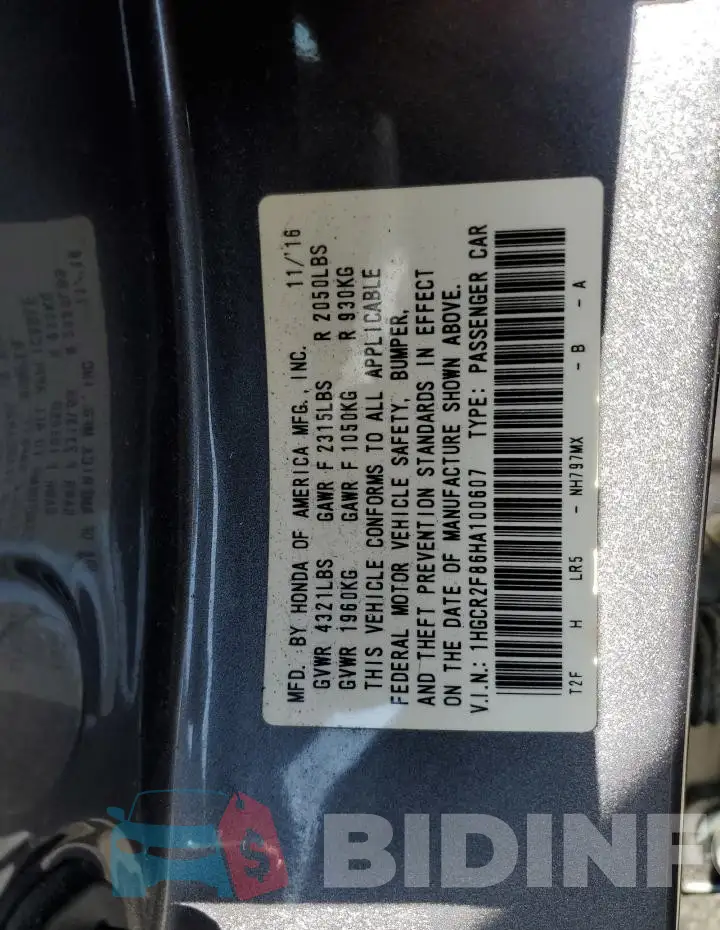 1HGCR2F86HA100607 Photo# 12