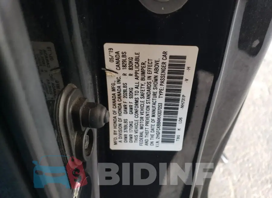 2HGFC4B84KH307053 Photo# 12