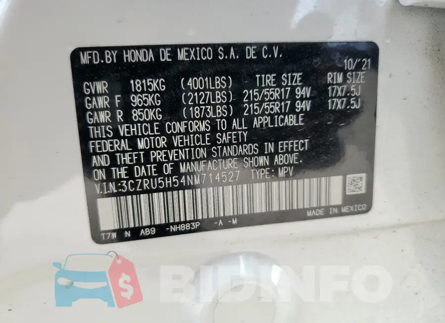 3CZRU5H54NM714527 Photo# 13