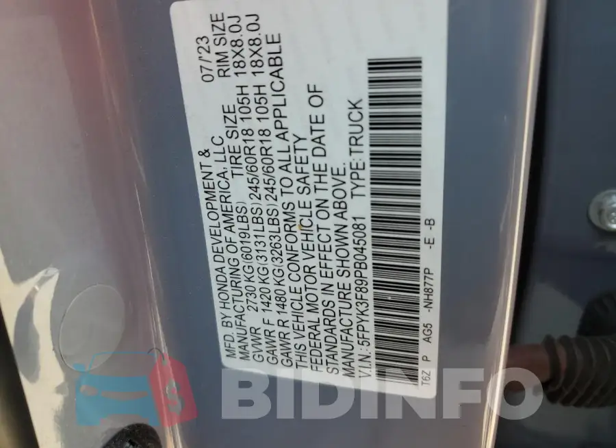 5FPYK3F89PB045081 Photo# 12