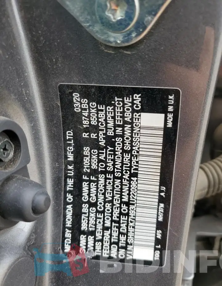 SHHFK7H93LU220964 Photo# 12