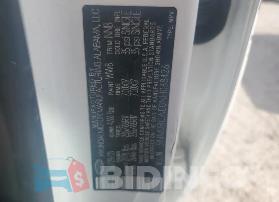 5NMJBCAE0NH038426 Photo# 13