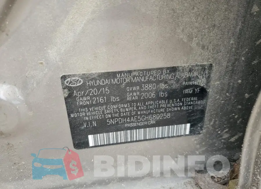 5NPDH4AE5GH680258 Photo# 12