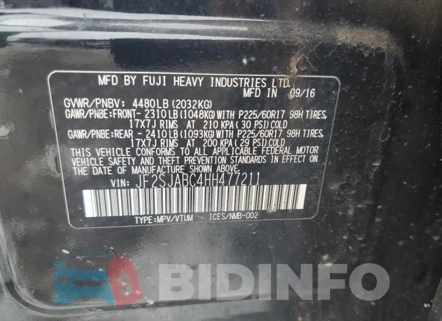 JF2SJABC4HH477211 Photo# 13