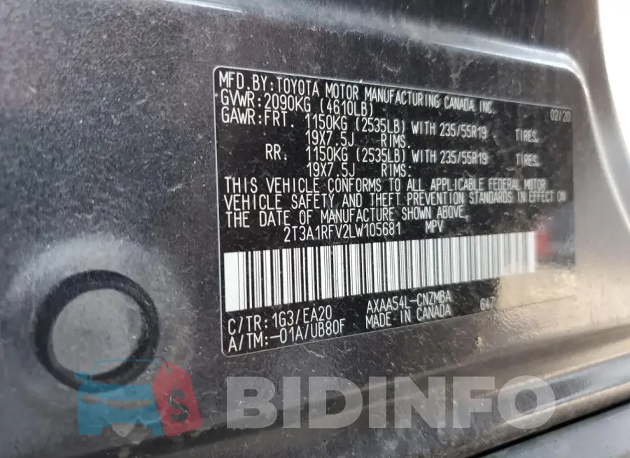 2T3A1RFV2LW105681 Photo# 14
