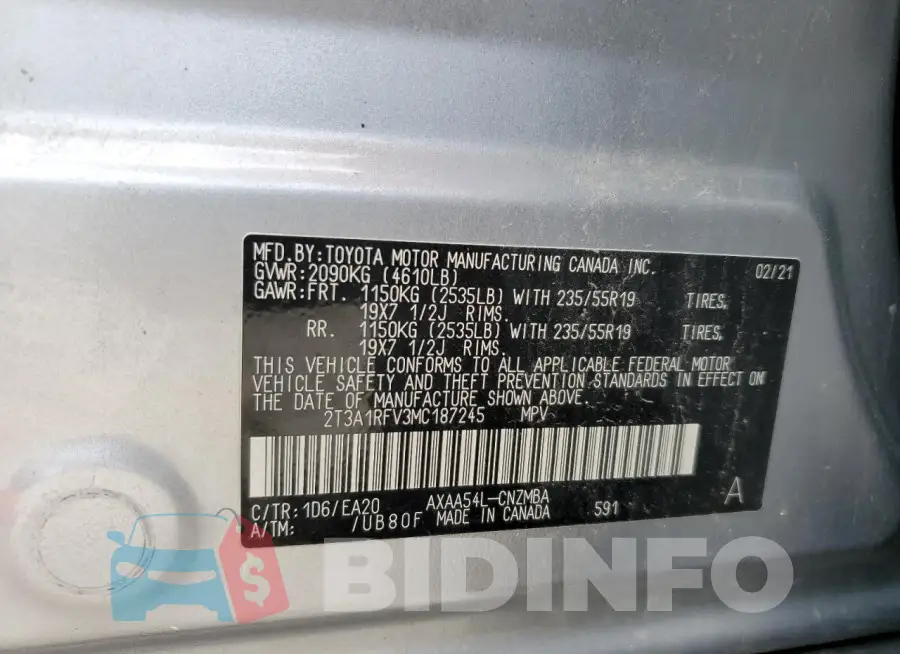 2T3A1RFV3MC187245 Photo# 13