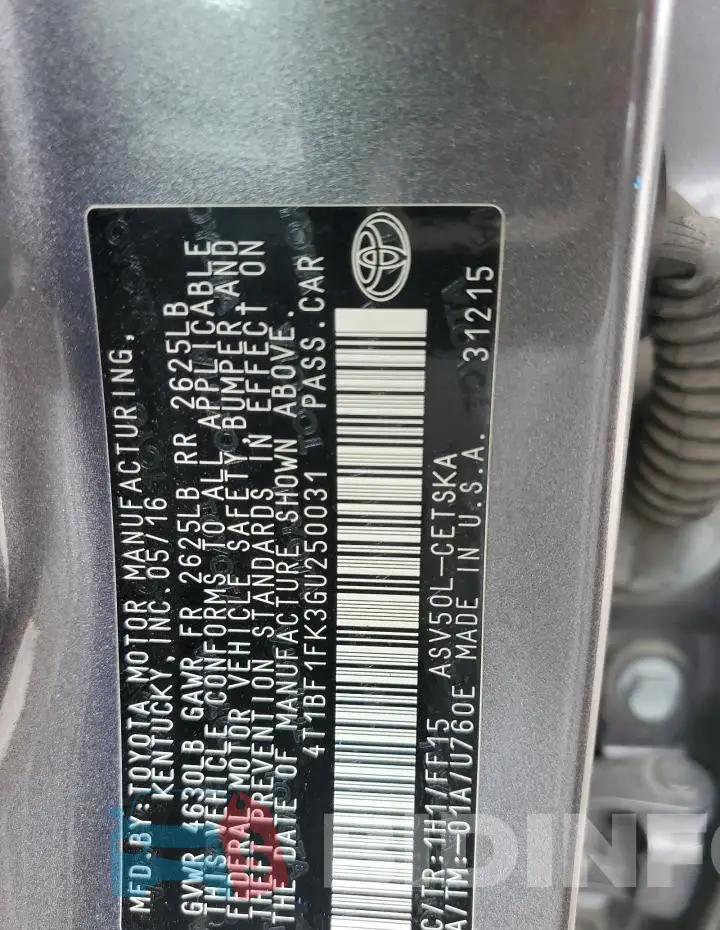 4T1BF1FK3GU250031 Photo# 12