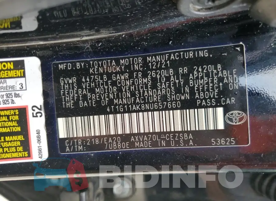 4T1G11AK8NU657660 Photo# 13