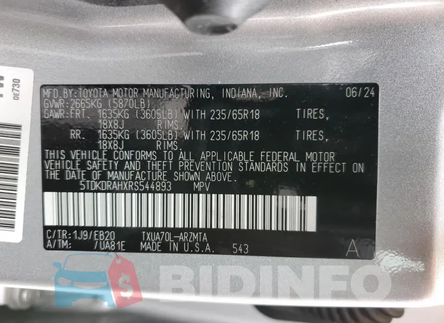 5TDKDRAHXRS544893 Photo# 14