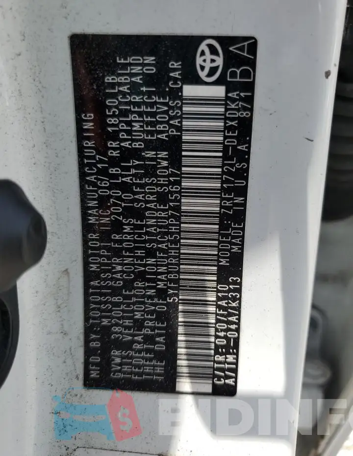 5YFBURHE5HP715617 Photo# 13