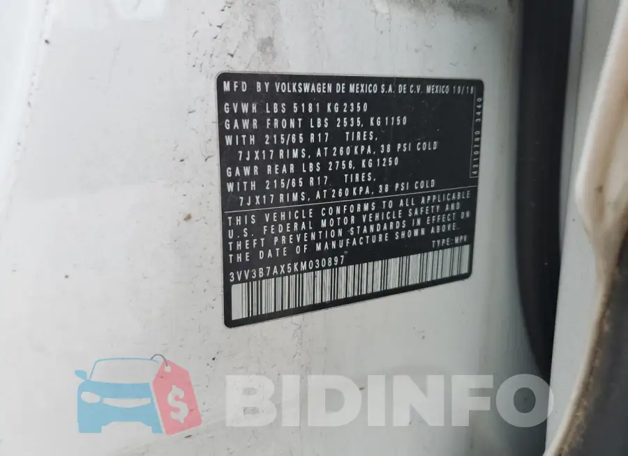 3VV3B7AX5KM030897 Photo# 13
