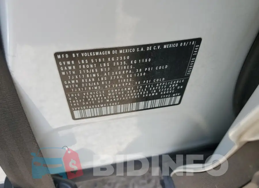 3VV3B7AX9KM016467 Photo# 12