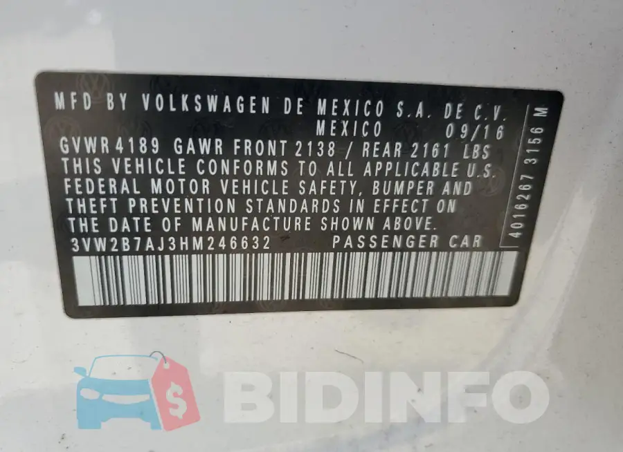 3VW2B7AJ3HM246632 Photo# 12