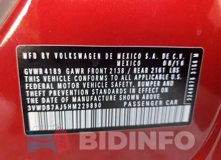 3VWDB7AJ5HM229890 Photo# 12