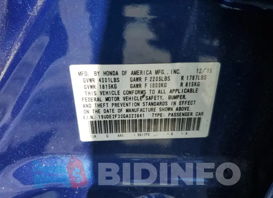 19UDE2F30GA023641 Photo# 12