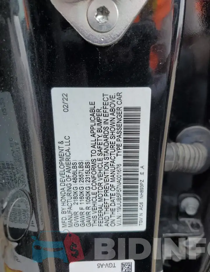 19UUB5F57NA001676 Photo# 12