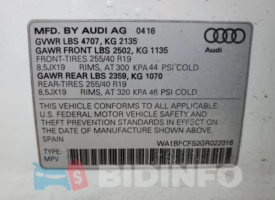 WA1BFCFS0GR022016 Photo# 13