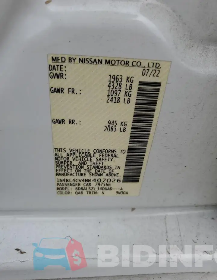 1N4BL4CV4NN407026 Photo# 12