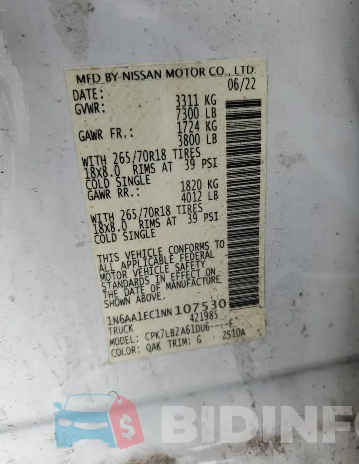 1N6AA1EC1NN107530 Photo# 12