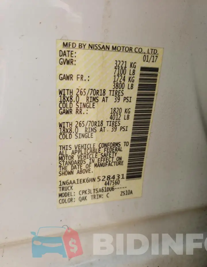 1N6AA1EK6HN528431 Photo# 13