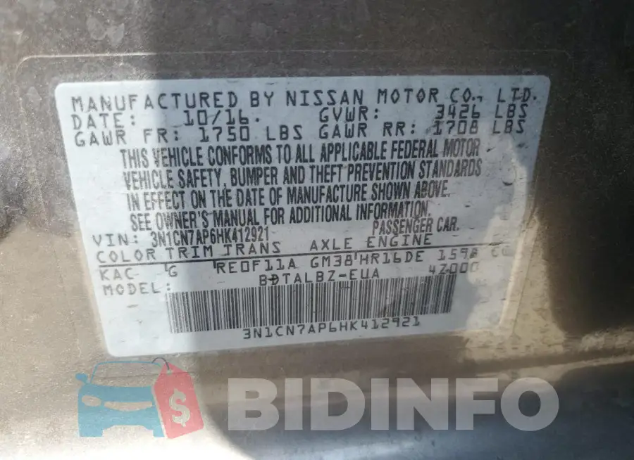 3N1CN7AP6HK412921 Photo# 12