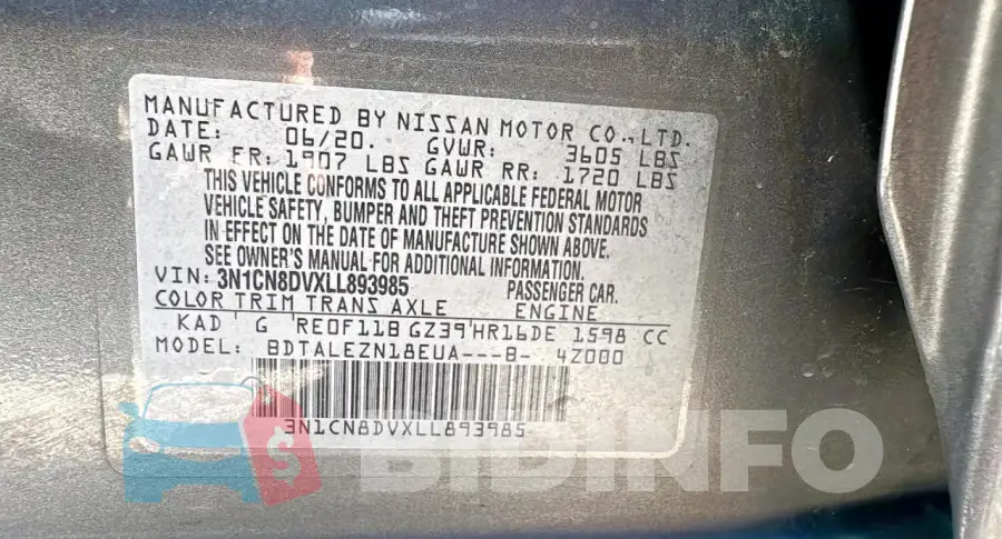 3N1CN8DVXLL893985 Photo# 10