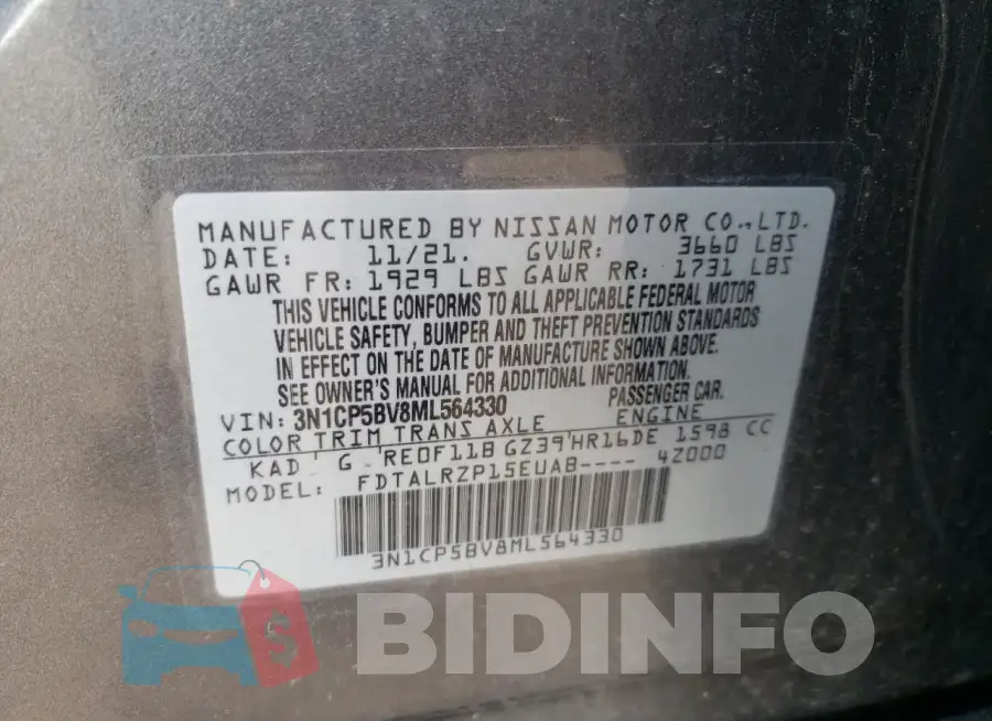 3N1CP5BV8ML564330 Photo# 12