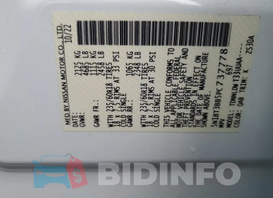 5N1BT3BB5PC737778 Photo# 14