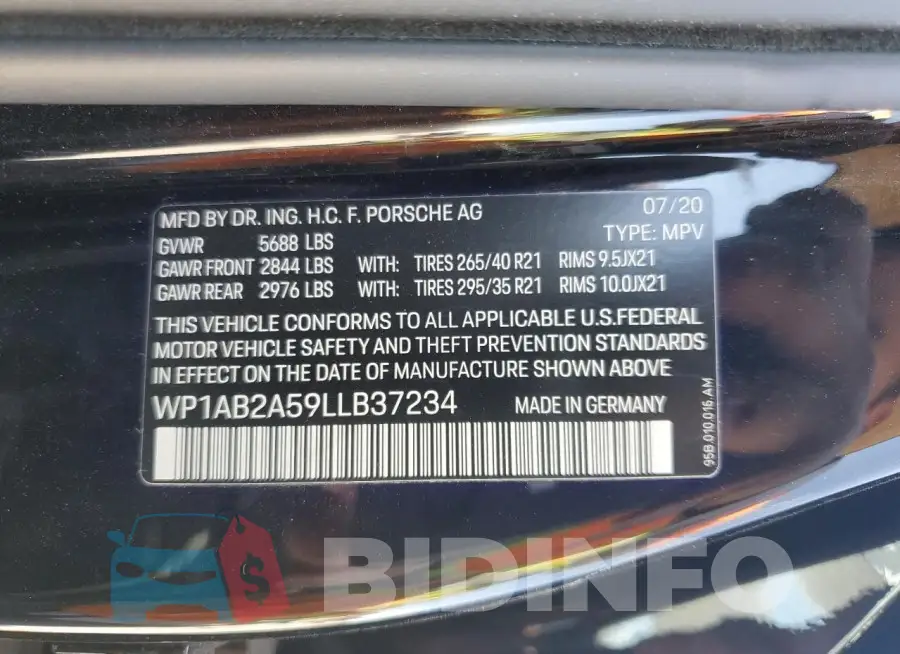 WP1AB2A59LLB37234 Photo# 13