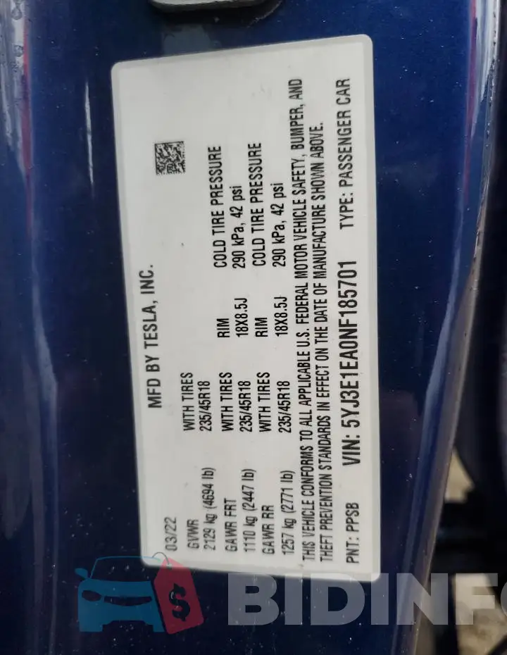 5YJ3E1EA0NF185701 Photo# 13