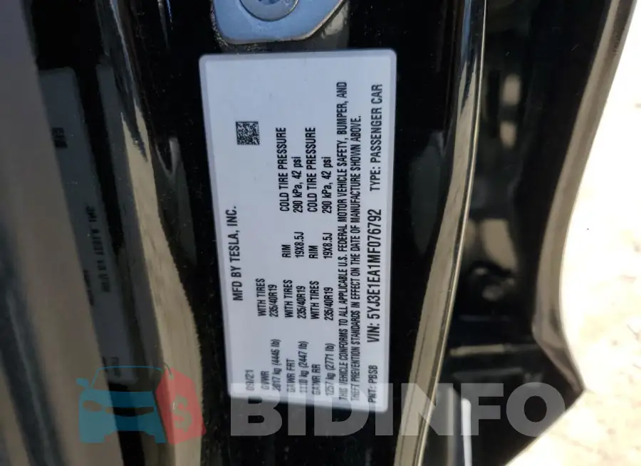 5YJ3E1EA1MF076792 Photo# 12