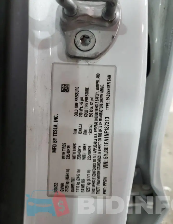 5YJ3E1EA1NF187313 Photo# 13